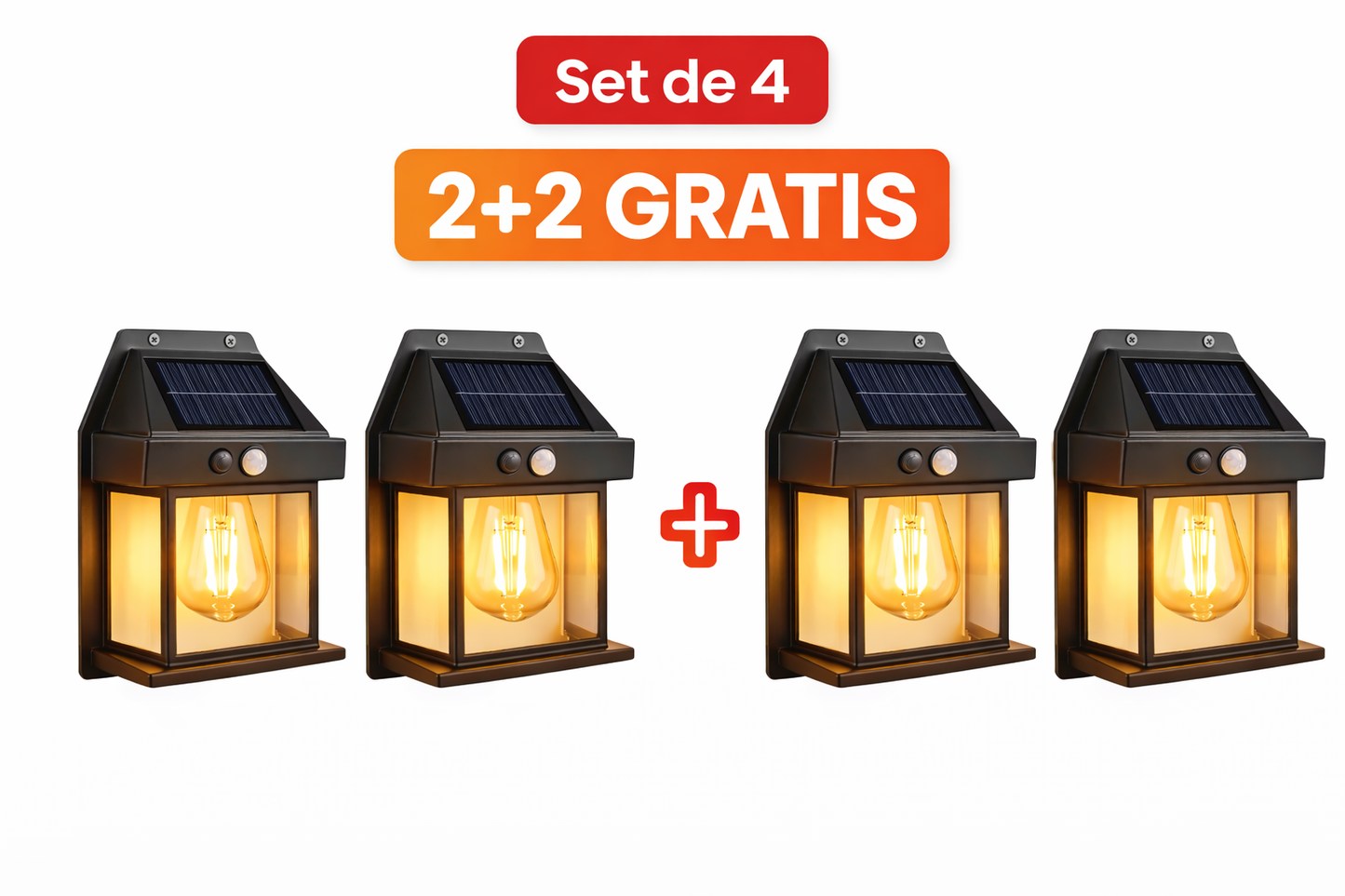 4️⃣ Set 2+2 GRATIS Lămpi Solare Exterior – LED Puternic cu Panou Solar