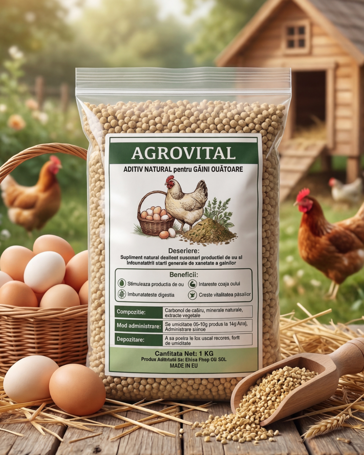 Ofertǎ 1+2 Gratis- Aditiv Natural Bio pentru Găini- ajuta la Hrănire și Ouat- 1kg