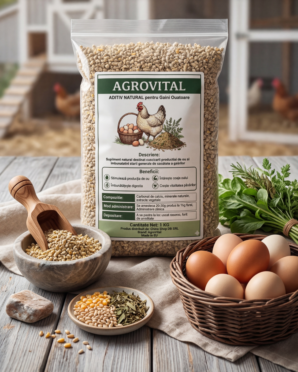Ofertǎ 1+2 Gratis- Aditiv Natural Bio pentru Găini- ajuta la Hrănire și Ouat- 1kg