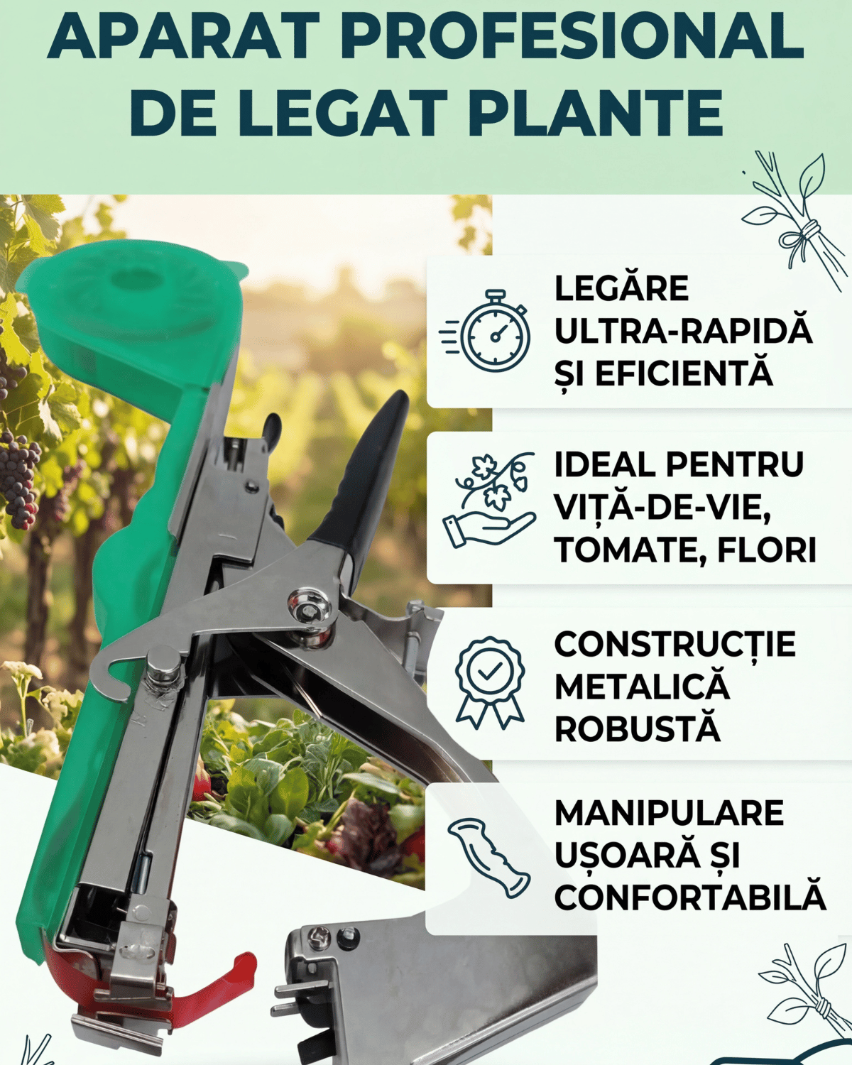 Mașină electrică de legat vie / plante legume si pomi fructiferi+ GRATIS 5 ROLE DE LEGAT