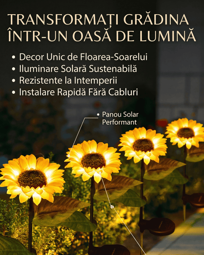 Set 4x Lămpi Solare LED tip Floarea Soarelui pentru Grădină, 10 Micro-LED-uri, Înălțime 70 cm, IP65, Iluminare Automată cu Senzor
