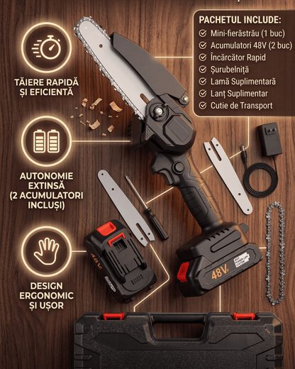 Mini Drujba Electrica 18 Cm cu 2 Acumulatori 48V 2 LANȚURI